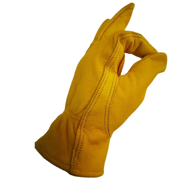 1 Pair JJ-1004 Outdoor Garden Welding Genuine Leather Labor Safety Gloves, Size: M(Yellow)