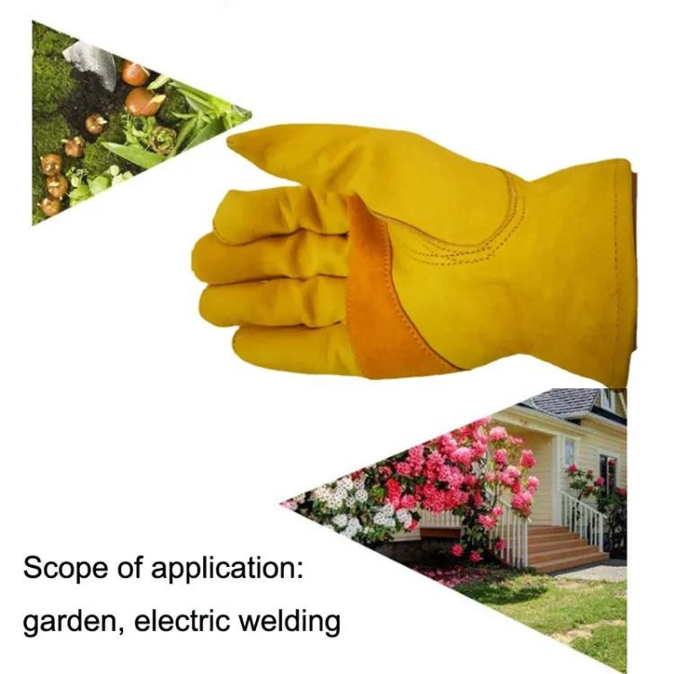 1 Pair JJ-1004 Outdoor Garden Welding Genuine Leather Labor Safety Gloves, Size: M(Yellow)