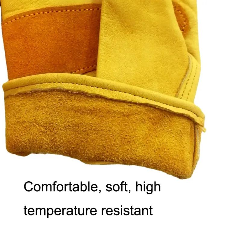 1 Pair JJ-1004 Outdoor Garden Welding Genuine Leather Labor Safety Gloves, Size: M(Yellow)