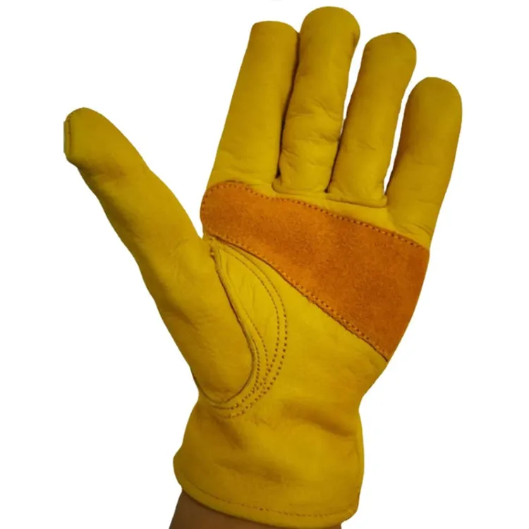 1 Pair JJ-1004 Outdoor Garden Welding Genuine Leather Labor Safety Gloves, Size: M(Yellow)