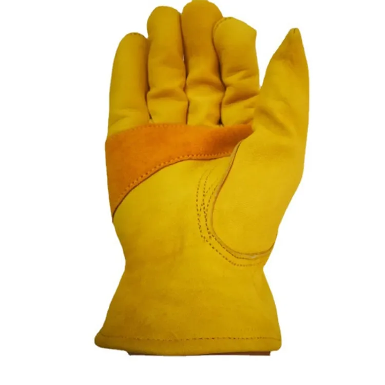 1 Pair JJ-1004 Outdoor Garden Welding Genuine Leather Labor Safety Gloves, Size: M(Yellow)