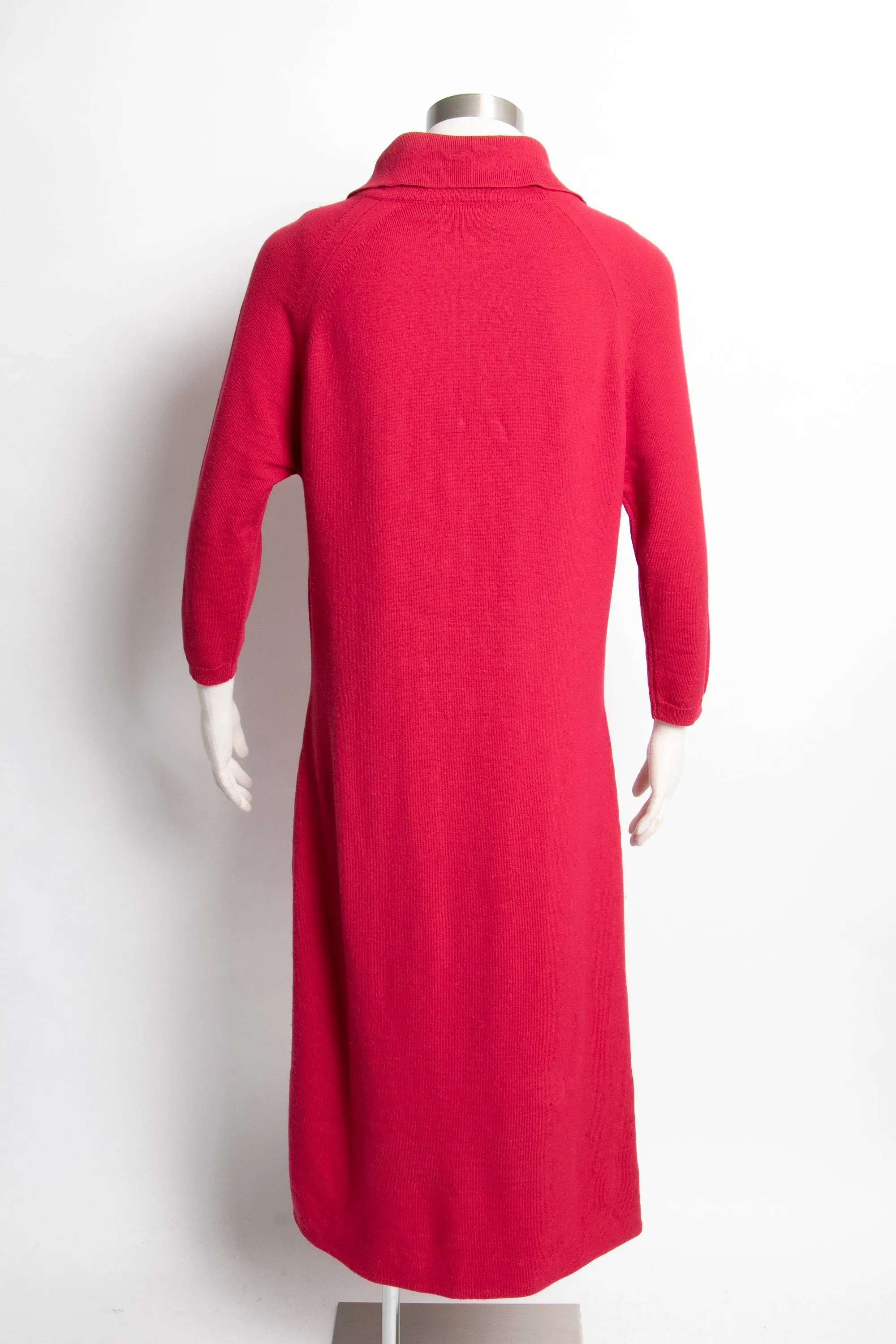 1960s Sweater Dress Wool Knit Long Sleeve Meringue M / L