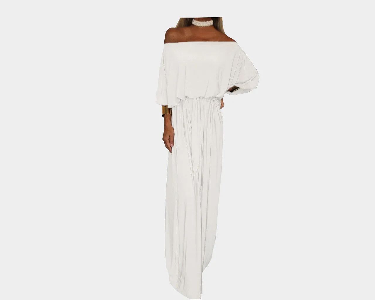 4 White Long Off Shoulder dress - The Milano