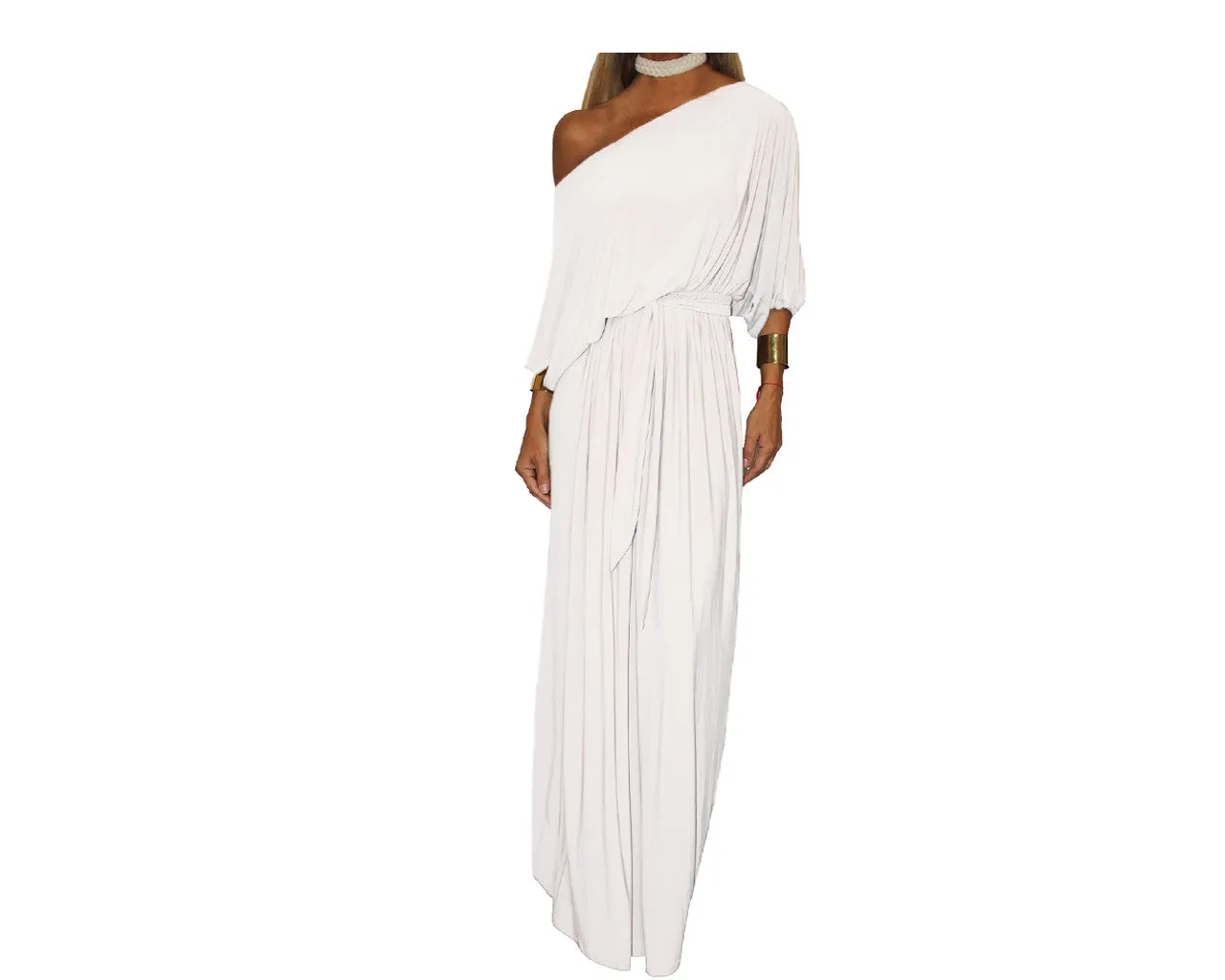 4 White Long Off Shoulder dress - The Milano