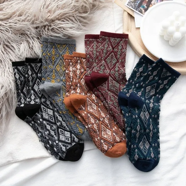 5 Pairs Street Socks Women's Socks Vintage Mid Tube Spring Socks