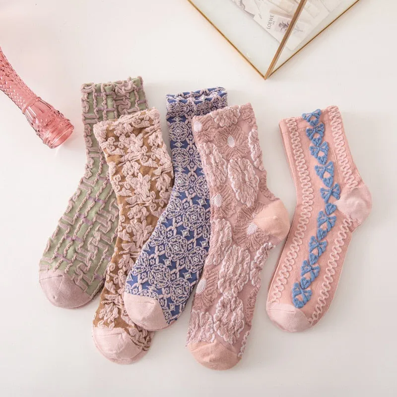 5 Pairs Street Socks Women's Socks Vintage Mid Tube Spring Socks