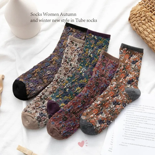 5 Pairs Street Socks Women's Socks Vintage Mid Tube Spring Socks