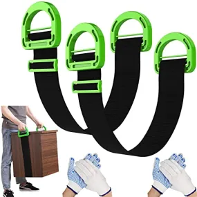 Adjustable Lifting Moving Straps, Furniture Moving Straps for Furniture, Boxes, House-Moving, 2Pack Handle Lifting Straps with Non-Slip Gloves, Support up to 600Lbs