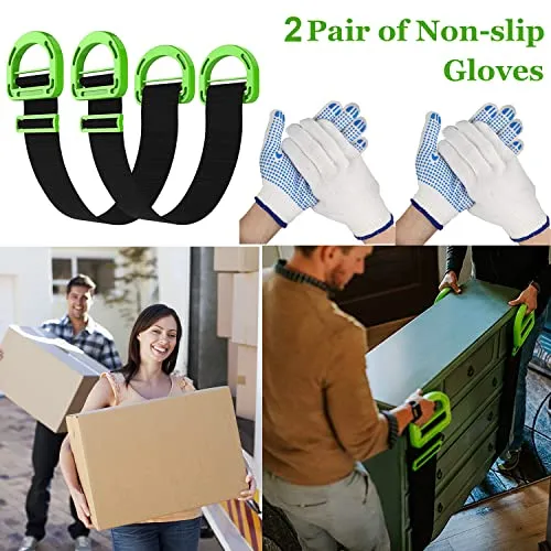 Adjustable Lifting Moving Straps, Furniture Moving Straps for Furniture, Boxes, House-Moving, 2Pack Handle Lifting Straps with Non-Slip Gloves, Support up to 600Lbs