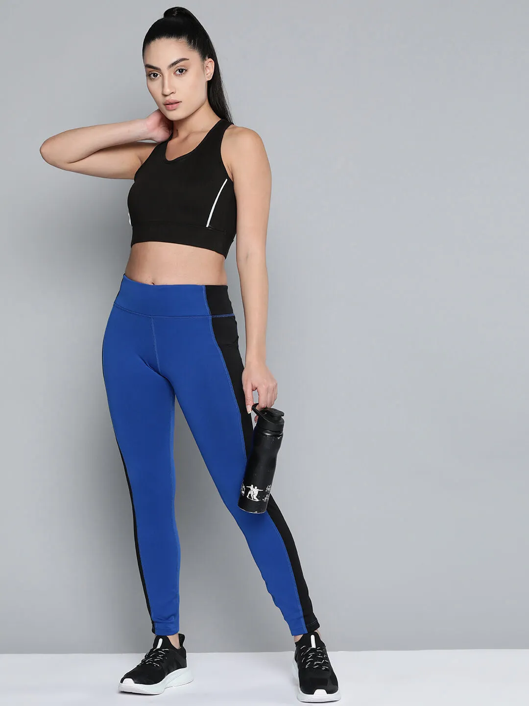 Alcis Women Blue Black Colorblocked Sports Tights