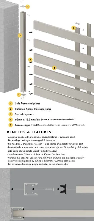 Aluminium Slat Screen Kit - Silver colour,  1800mm high x 3000mm wide,  Slat fence panel