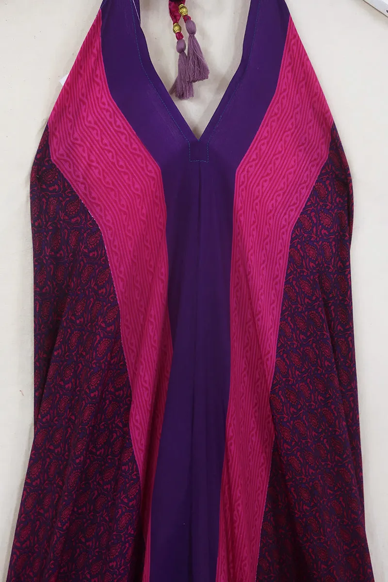 Athena Maxi Dress - Vintage Sari - Deep Magenta Paisley - Free Size M/L