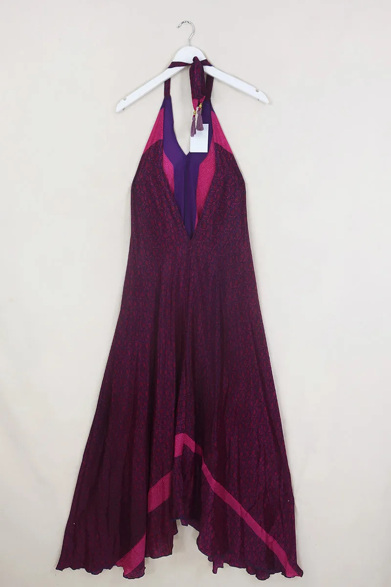 Athena Maxi Dress - Vintage Sari - Deep Magenta Paisley - Free Size M/L