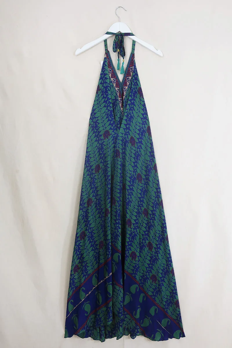 Athena Maxi Dress - Vintage Sari - Indigo Climbing Vines - Free Size M/L