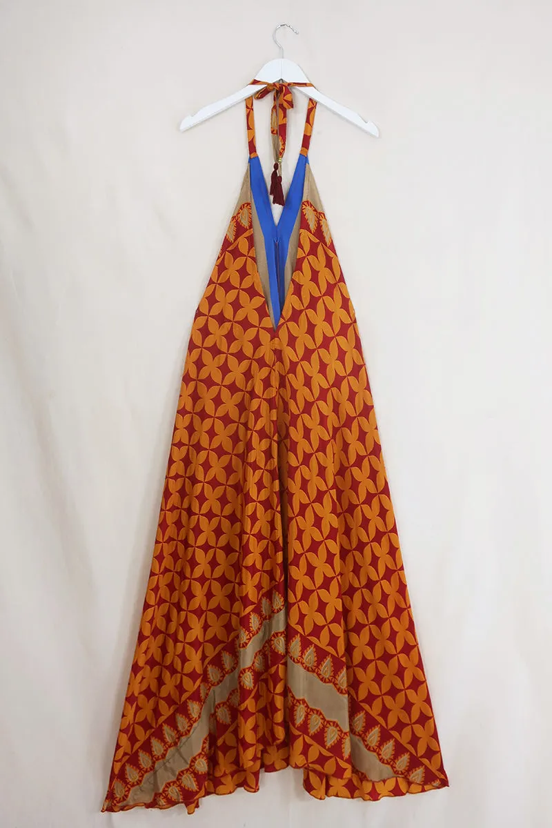 Athena Maxi Dress - Vintage Sari - Jewel Tone Kaleidoscope - Free Size S/M