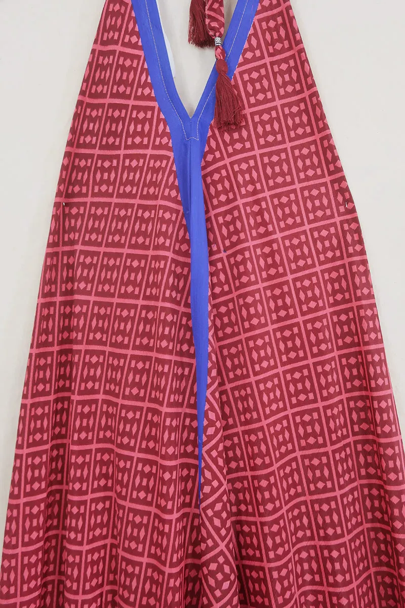 Athena Maxi Dress - Vintage Sari - Maroon Mosaic - Free Size M/L