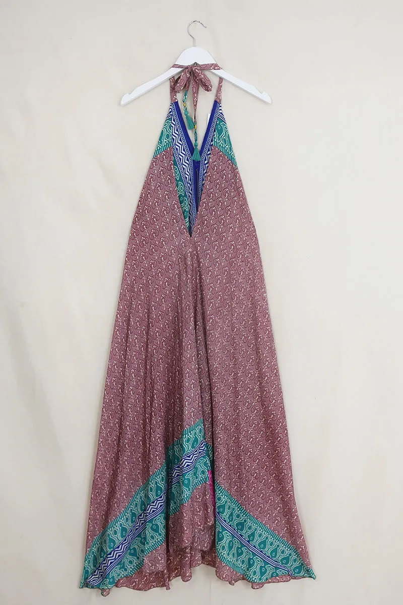 Athena Maxi Dress - Vintage Sari - Pink Mauve Nouveau - Free Size S/M