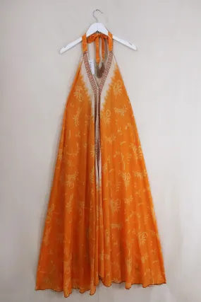 Athena Maxi Dress - Vintage Sari - Rising Sun Orange - Free Size L/XL