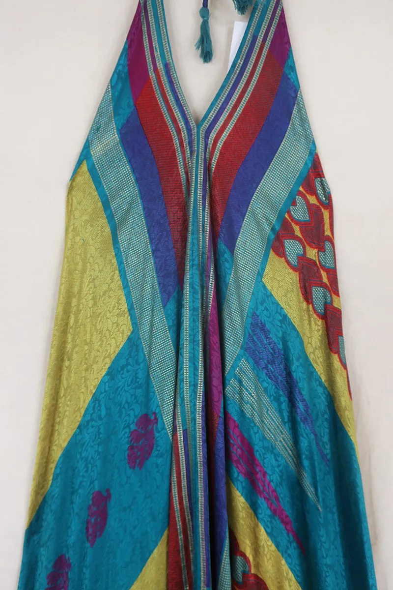 Athena Maxi Dress - Vintage Sari - Stained Glass Shimmer - Free Size M/L