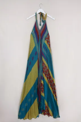 Athena Maxi Dress - Vintage Sari - Stained Glass Shimmer - Free Size M/L