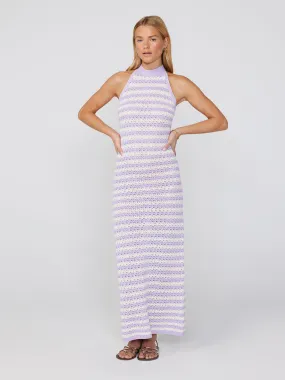 Atlanta Lilac Stripe Crochet Knit Halter Dress