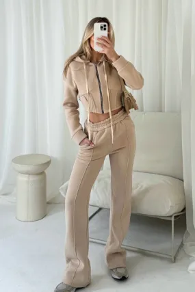 Aubrey beige cropped jacket jogger loungewear set