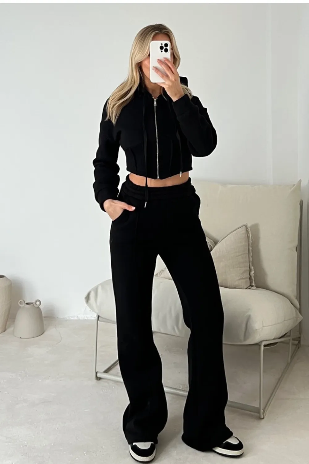 Aubrey black cropped jacket jogger loungewear set