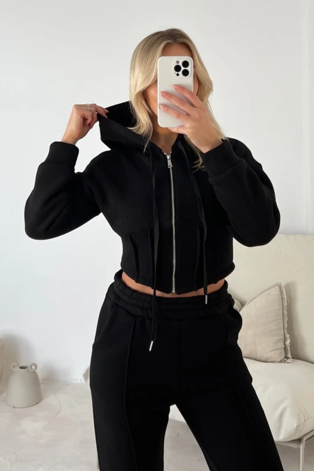 Aubrey black cropped jacket jogger loungewear set