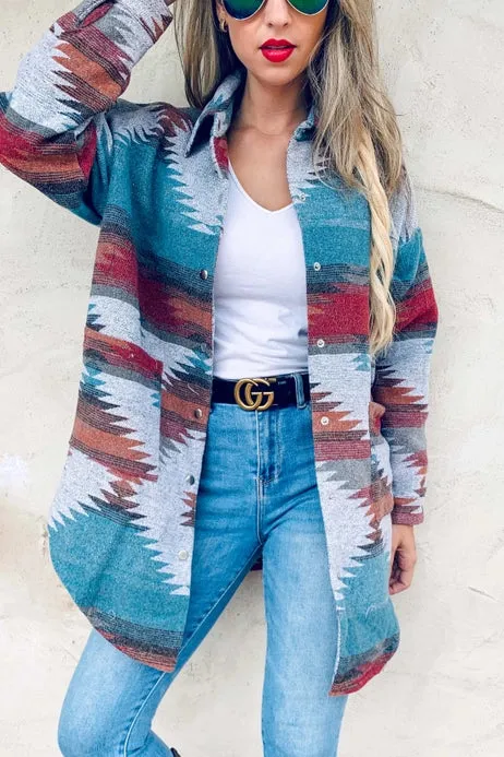 Aztec Print Oversized Jacket