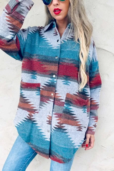 Aztec Print Oversized Jacket