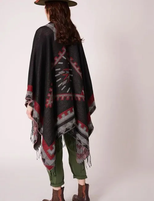 Aztec Ruana Poncho In 10 Different Colors Imitation Cashmere Indian Blanket Scarf Tribal Wrap Terracotta Black Turquoise Charcoal Gray Blue Beige One Size