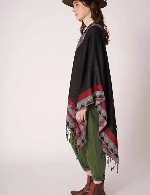 Aztec Ruana Poncho In 10 Different Colors Imitation Cashmere Indian Blanket Scarf Tribal Wrap Terracotta Black Turquoise Charcoal Gray Blue Beige One Size