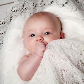 Baby Blanket Shawl Lace Knit Ivory White 'Butterfly'