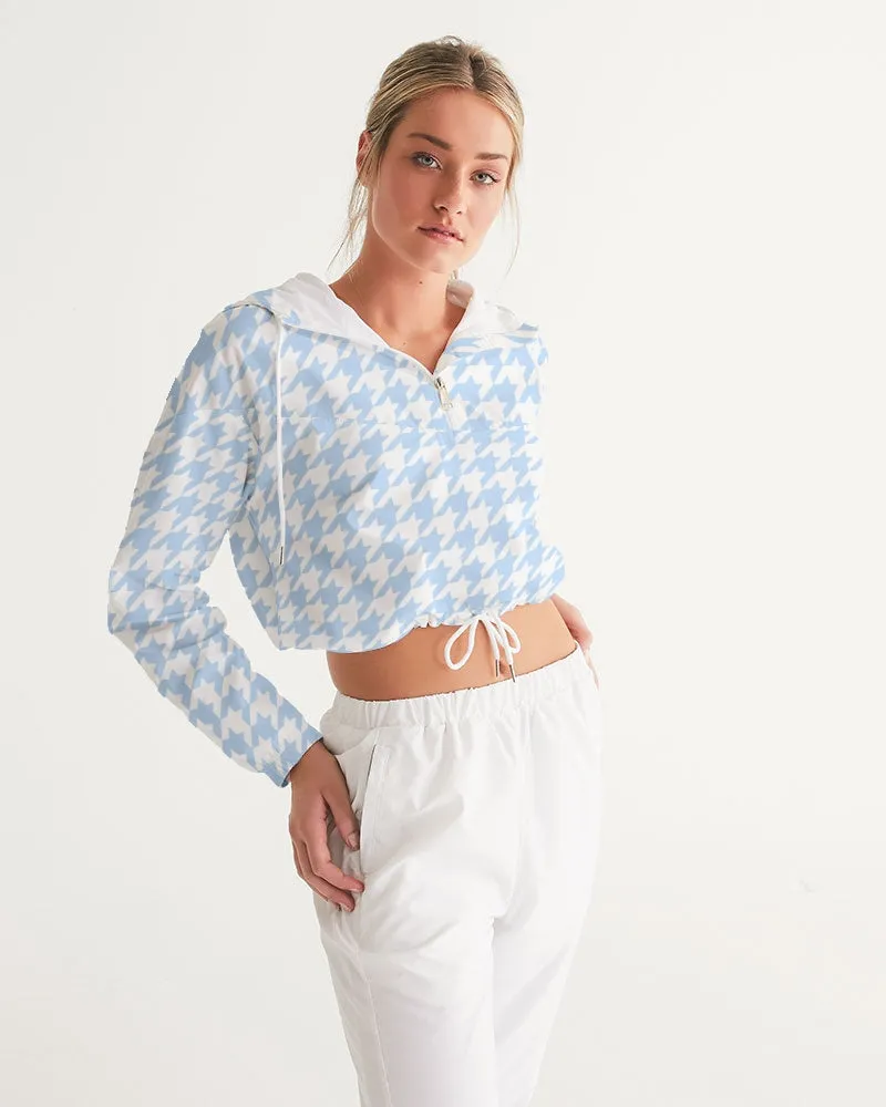 Baby Blue Houndstooth Women's Cropped Windbreaker Jacket