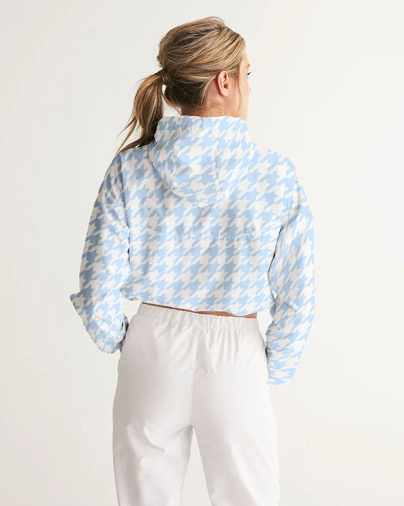 Baby Blue Houndstooth Women's Cropped Windbreaker Jacket