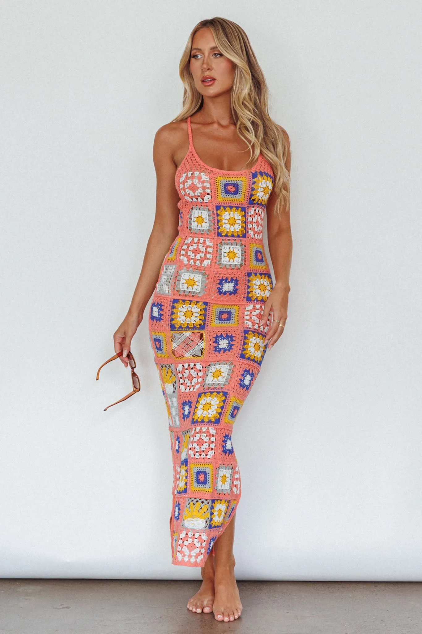 Bali Babe Crochet Maxi Dress Pink Multi