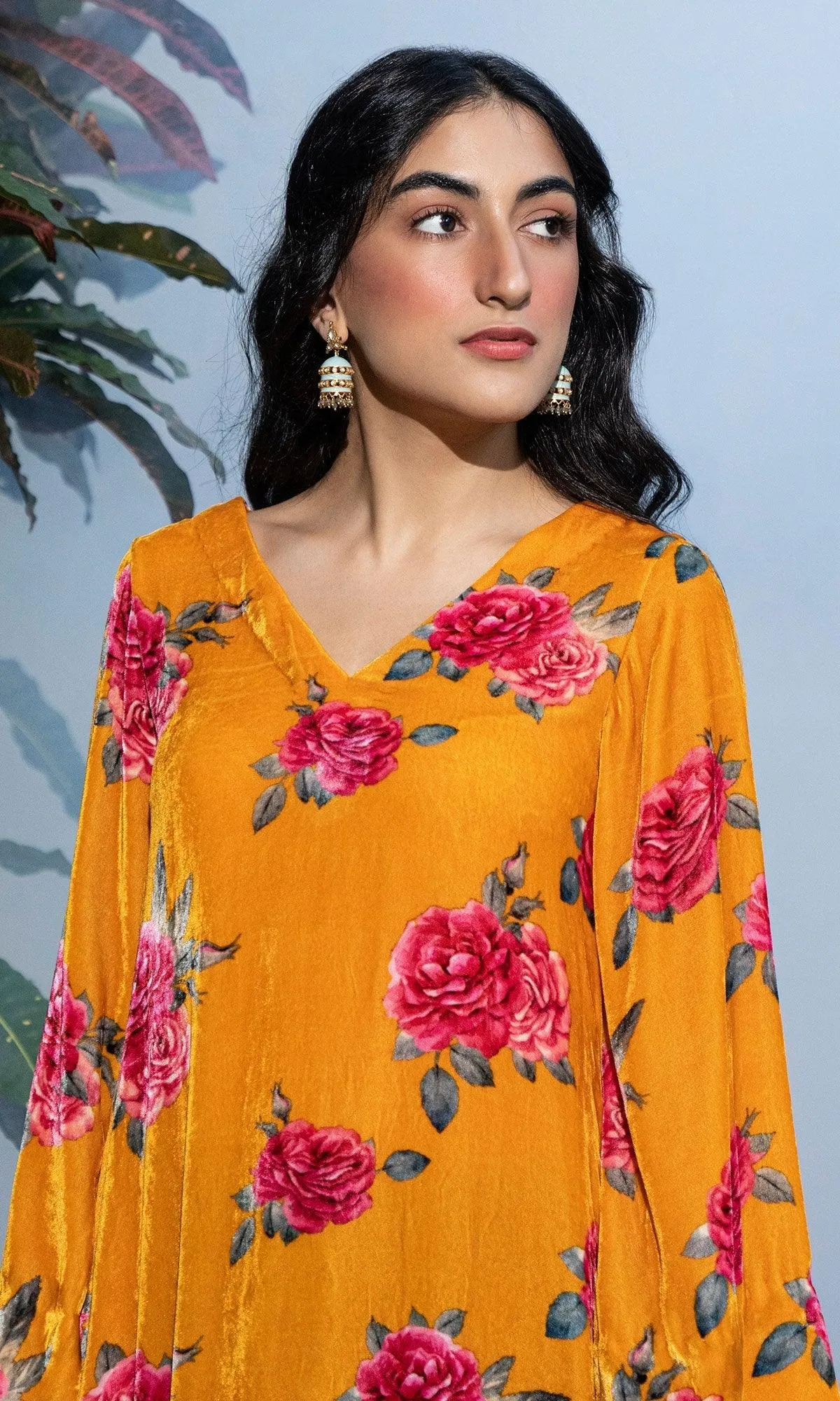 Bareen Mustard floral shawl RTS