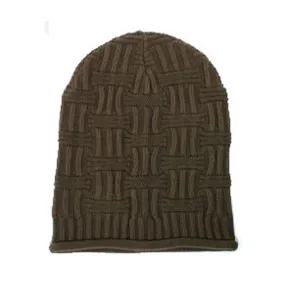 Basket Weave Slouchy Beanie Hat in Brown