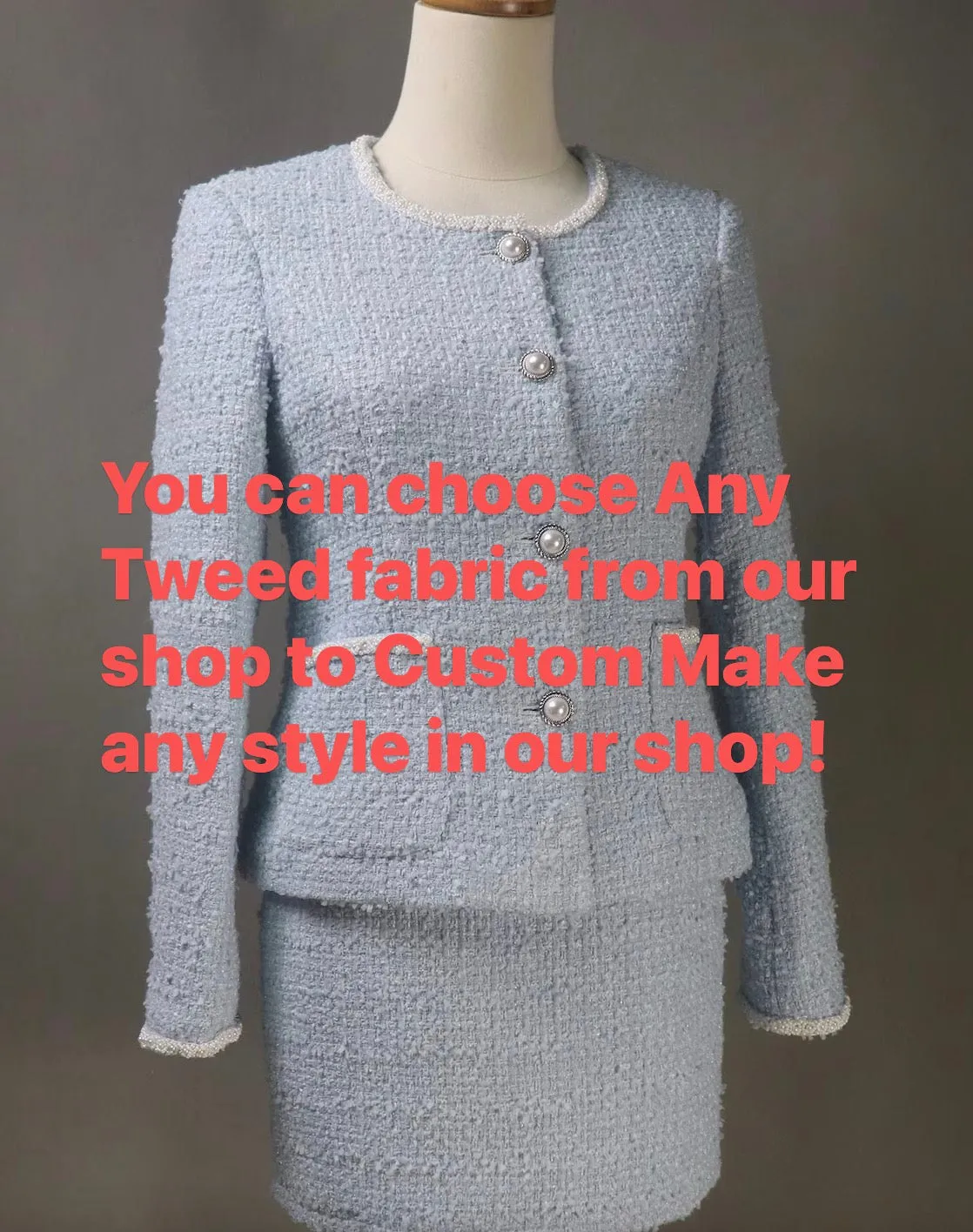 Bespoke White Tweed Dress with Square Neck