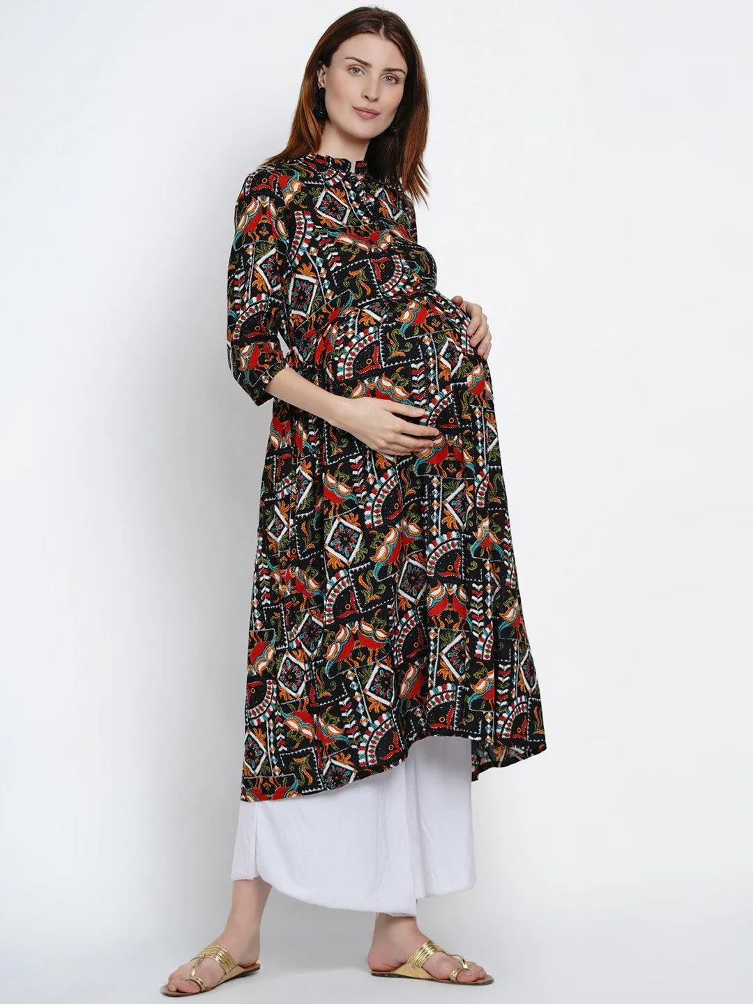 Black A-Line Maternity and Feeding Kurta