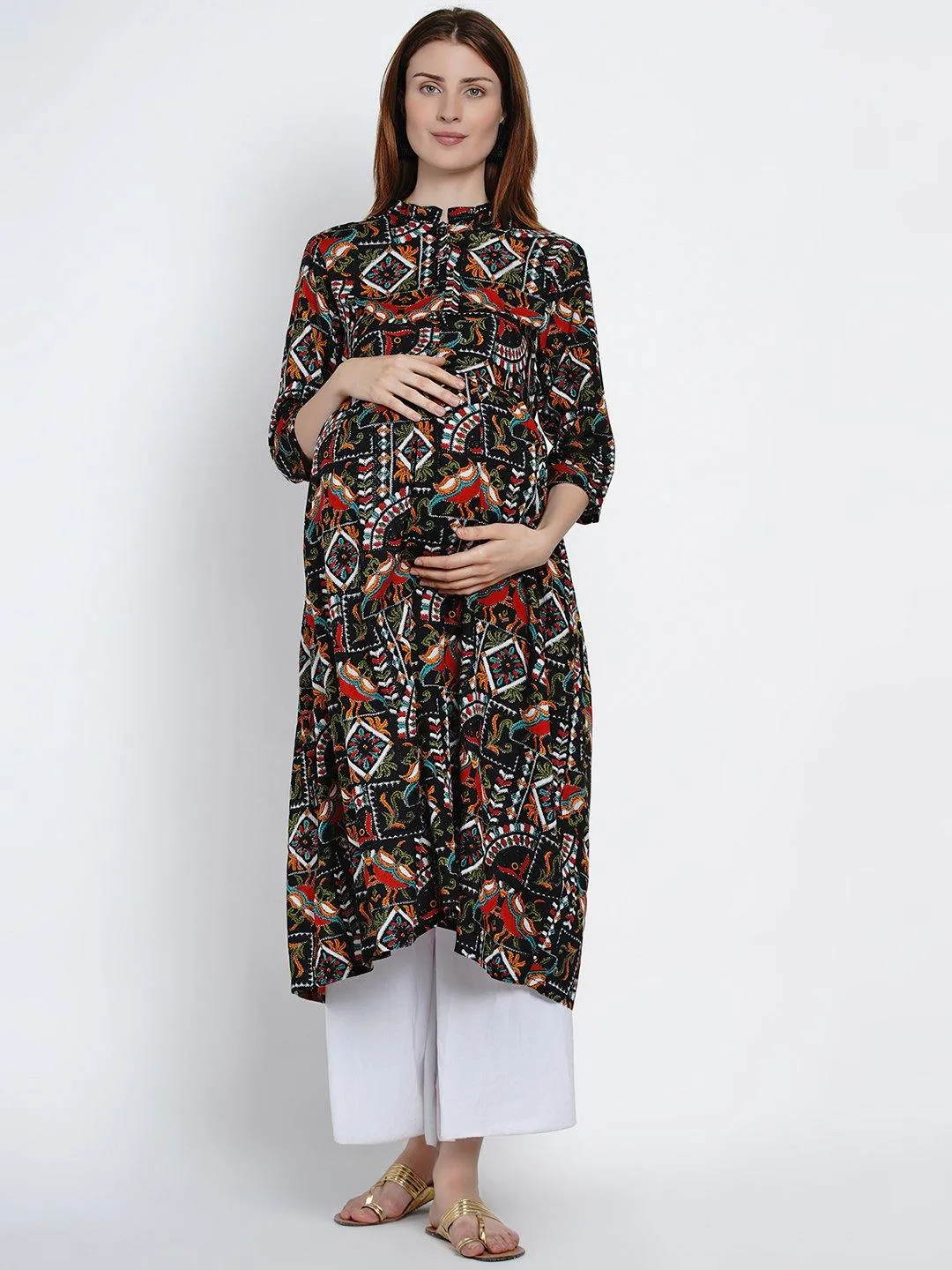 Black A-Line Maternity and Feeding Kurta