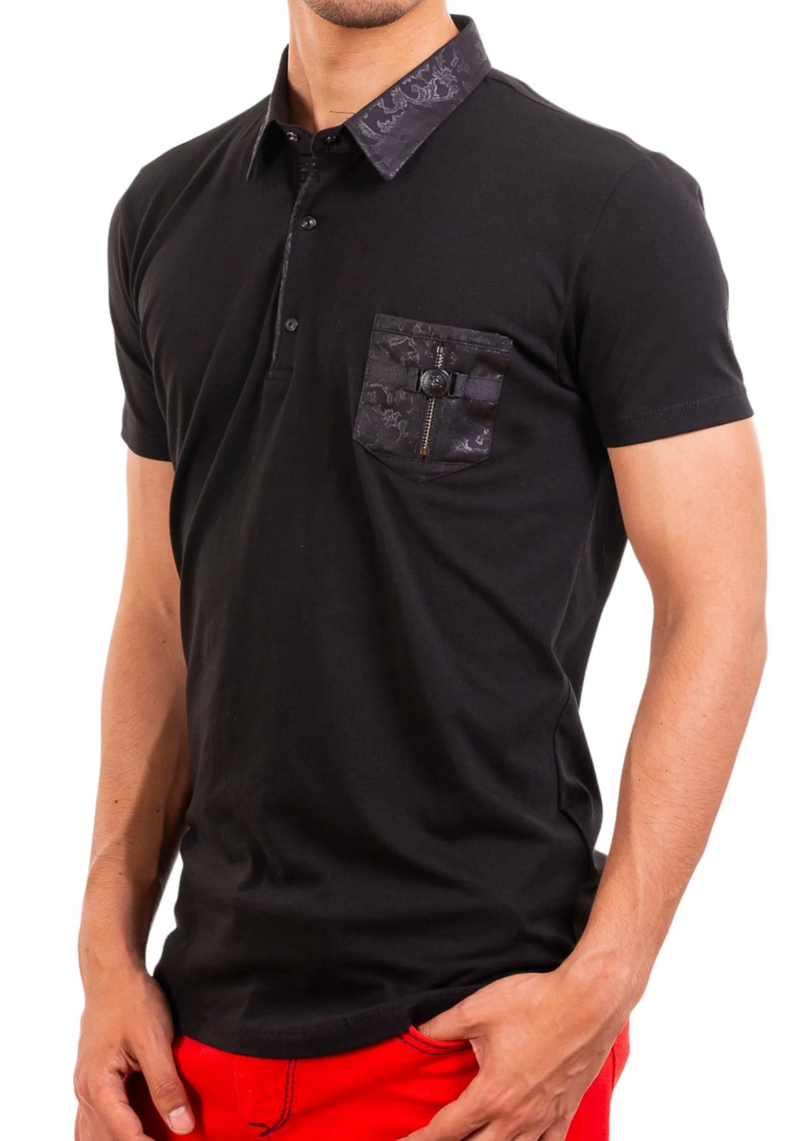 Black Baroque Pocket Print Polo