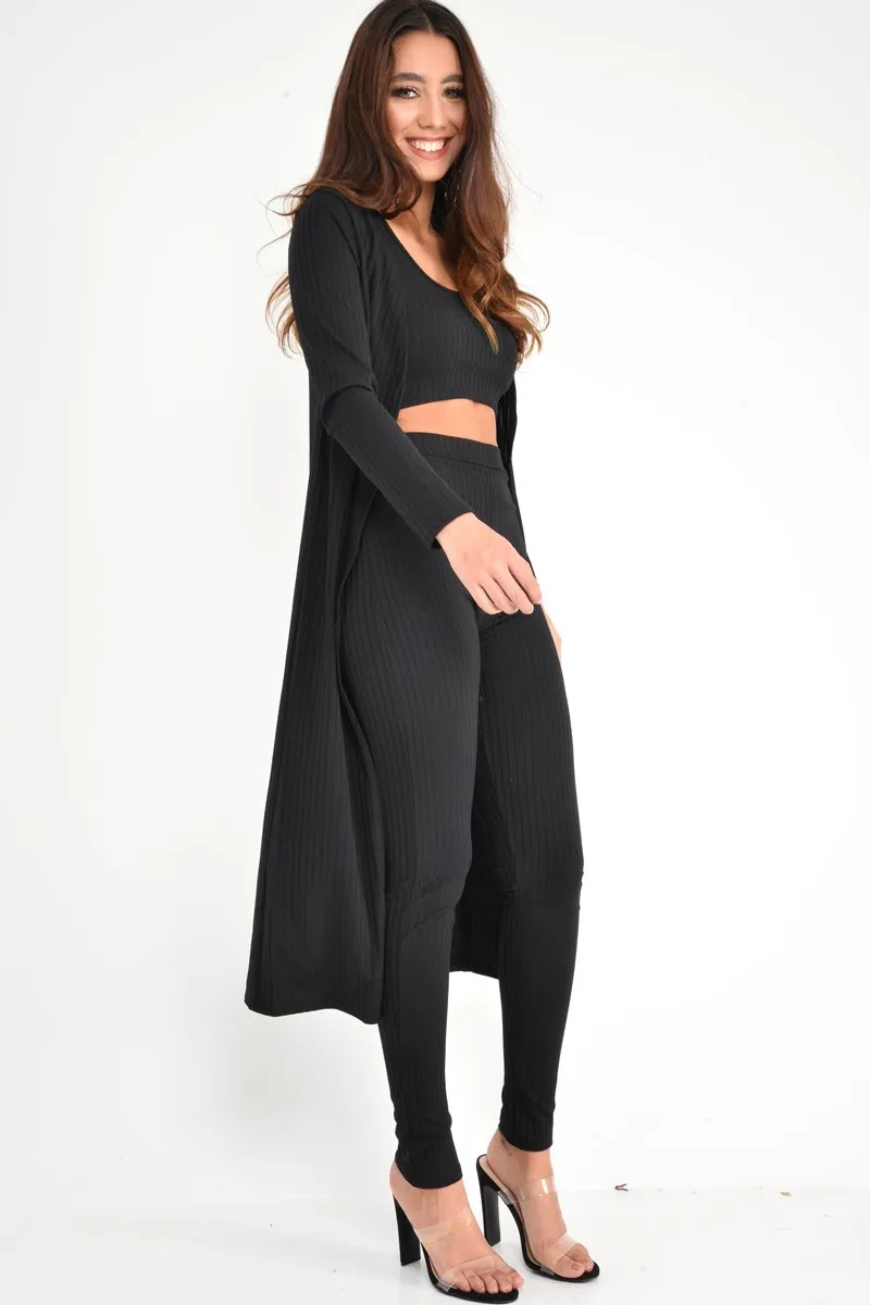 Black Rib Crop Top Leggings Co-Ord - Elenah