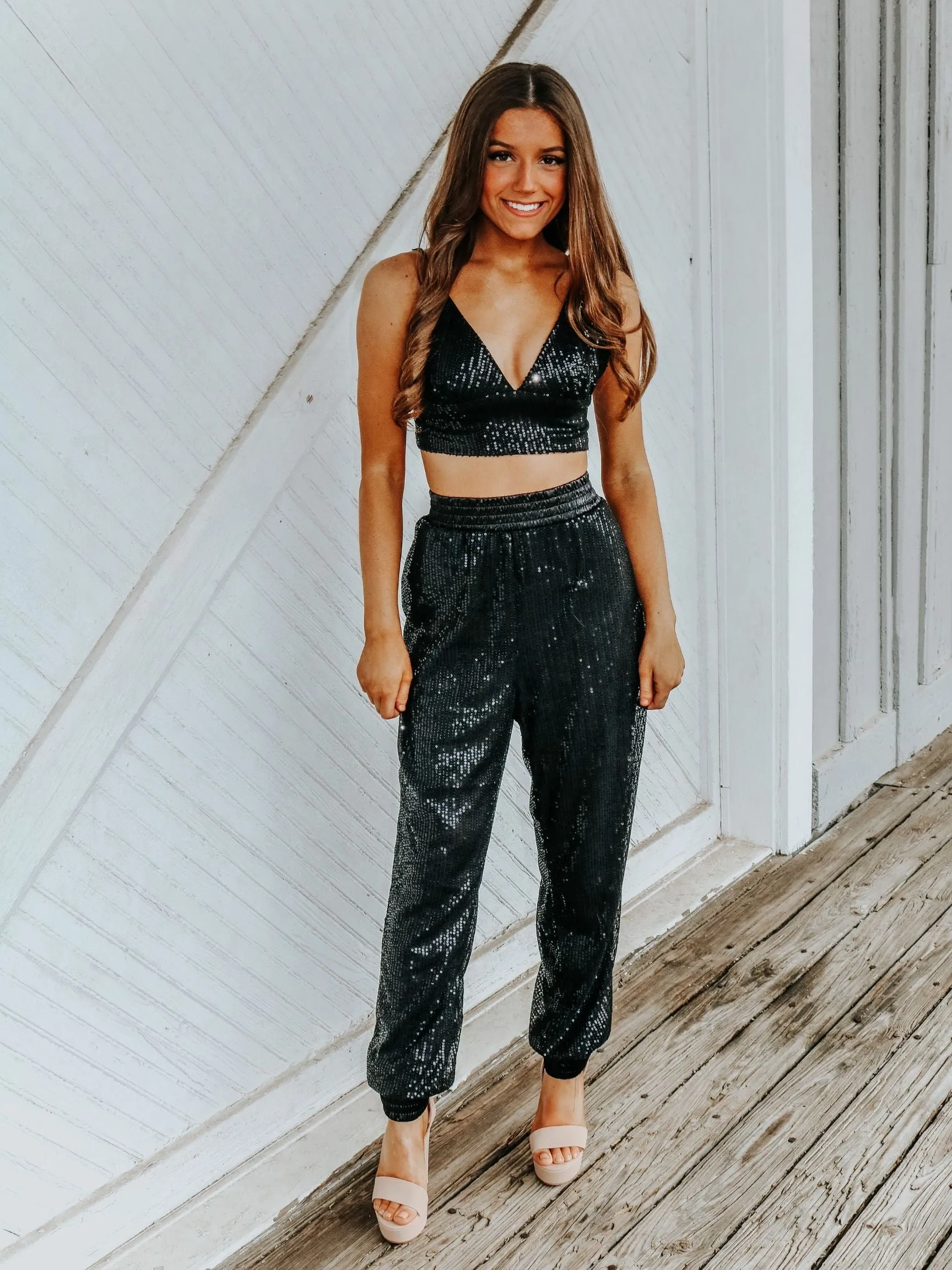 Black Sequin Joggers