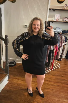 Black Sequin Sweater Tunic Dress