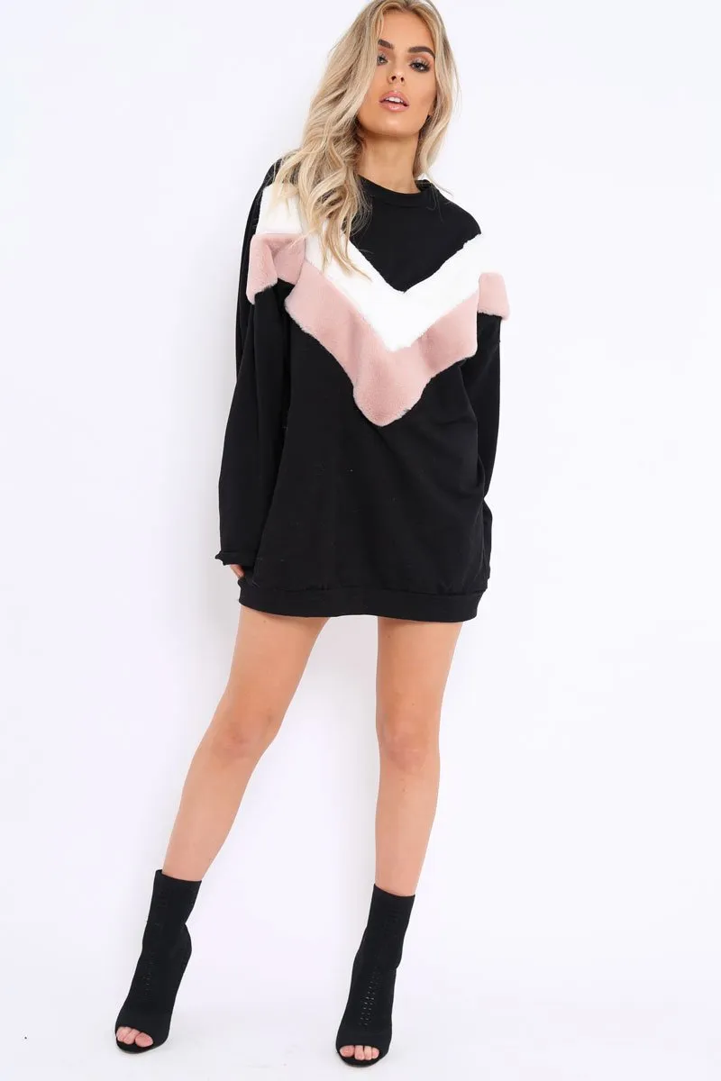 Black with Rose and White Chevron Fur Jumper Dress- Lula