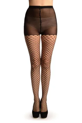 Black With Silver Lurex Luxurious Maxi Mesh Fishnet Tights