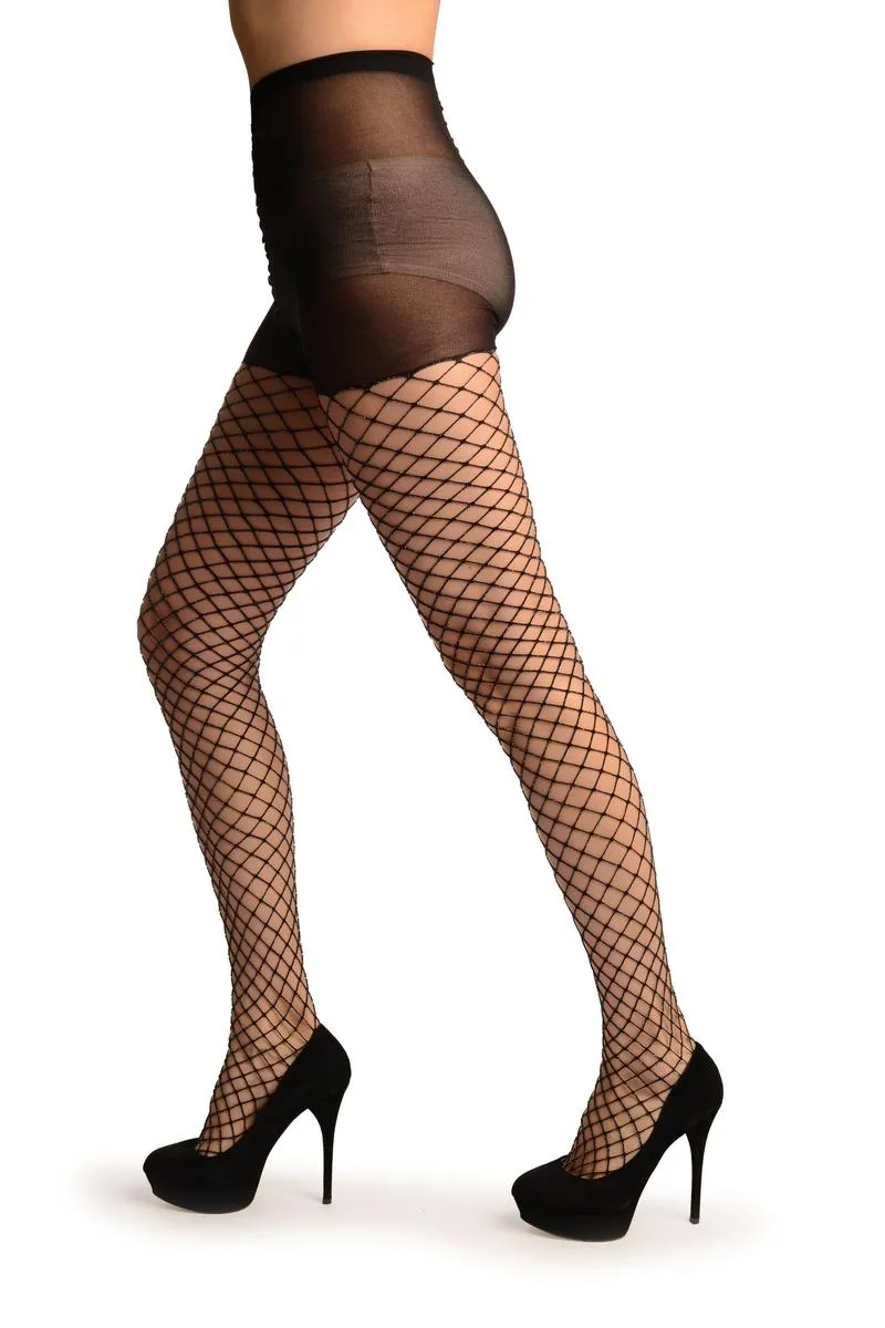 Black With Silver Lurex Luxurious Maxi Mesh Fishnet Tights