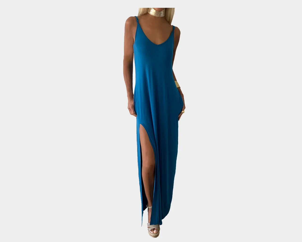 Bleu Mer Slit Maxi Dress - The Santorini