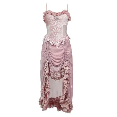 Blood Supply Guardian of Sakura Tress Gothic Lace Velvet Pink Suspender Dress